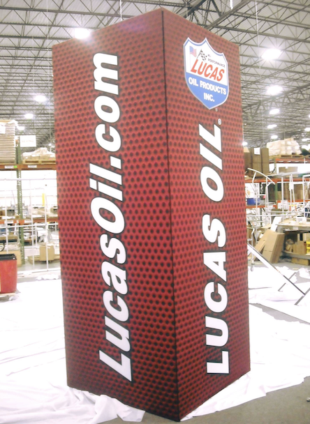 Custom Expo 14 foot Lucas Oil Center Graphic Island Booth Tower Lucas Oil Custom Expo Square Center Island Booth Tower